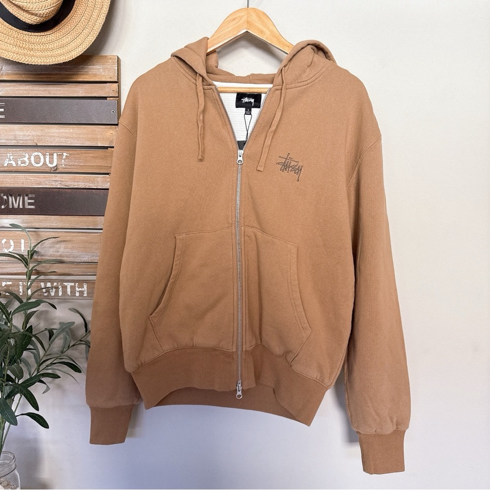 STUSSY Thermal Zip Hoodie in brown size Small